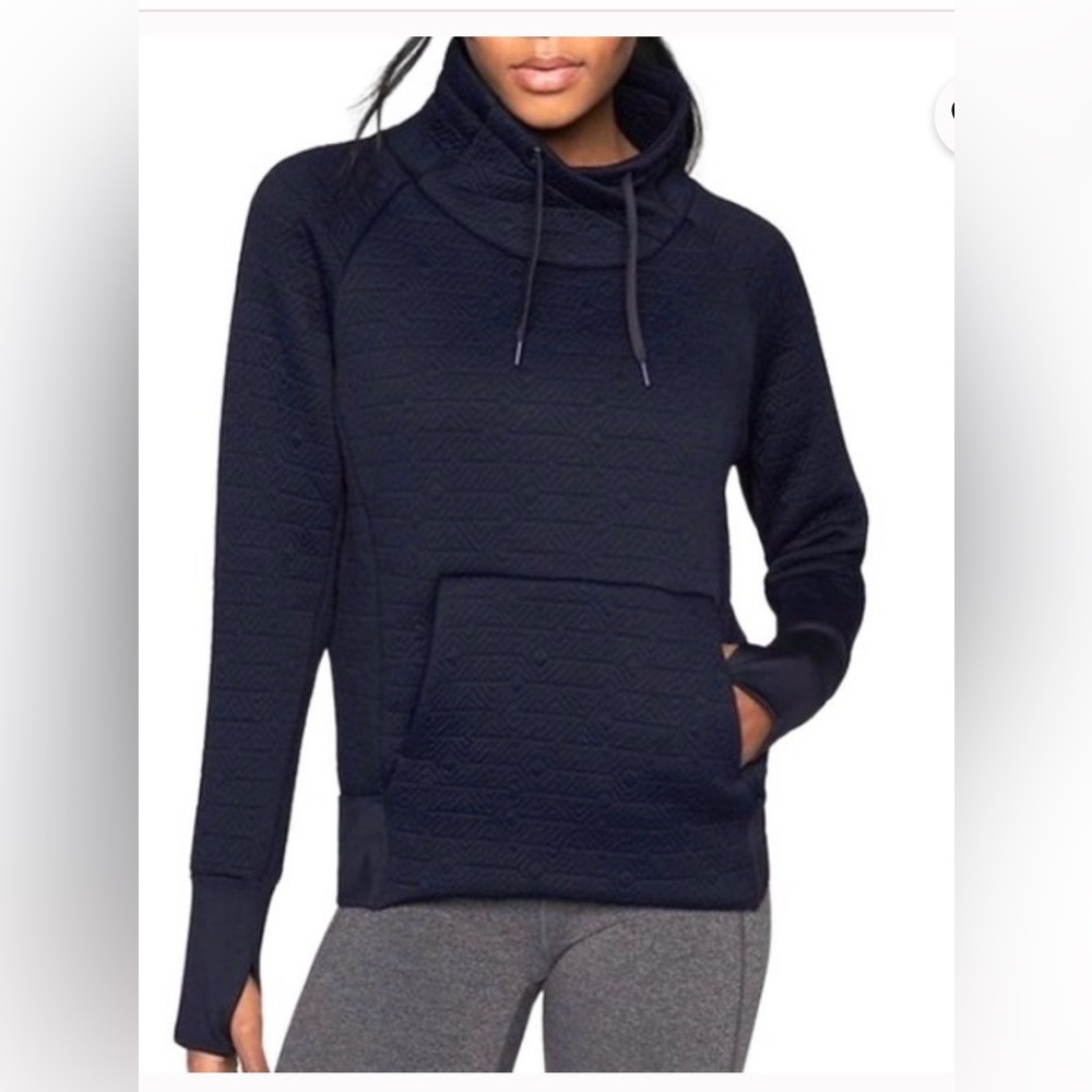 Athleta Navy Textured Funnel-Neck Sweatshirt